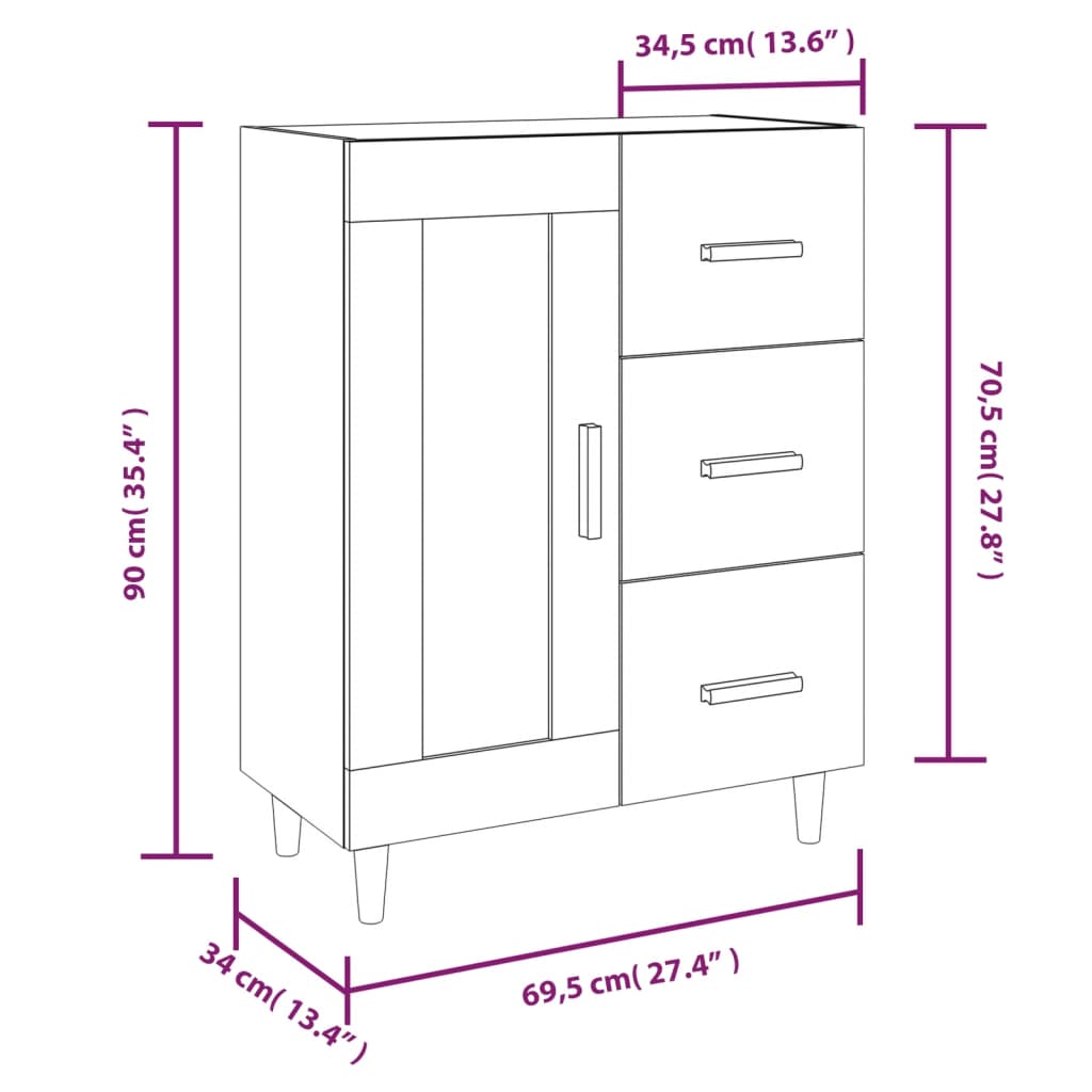 Dressoir 69,5x34x90 cm bewerkt hout grijs sonoma eikenkleurig is nu te koop bij PeponiXL, paradijselijk wonen!