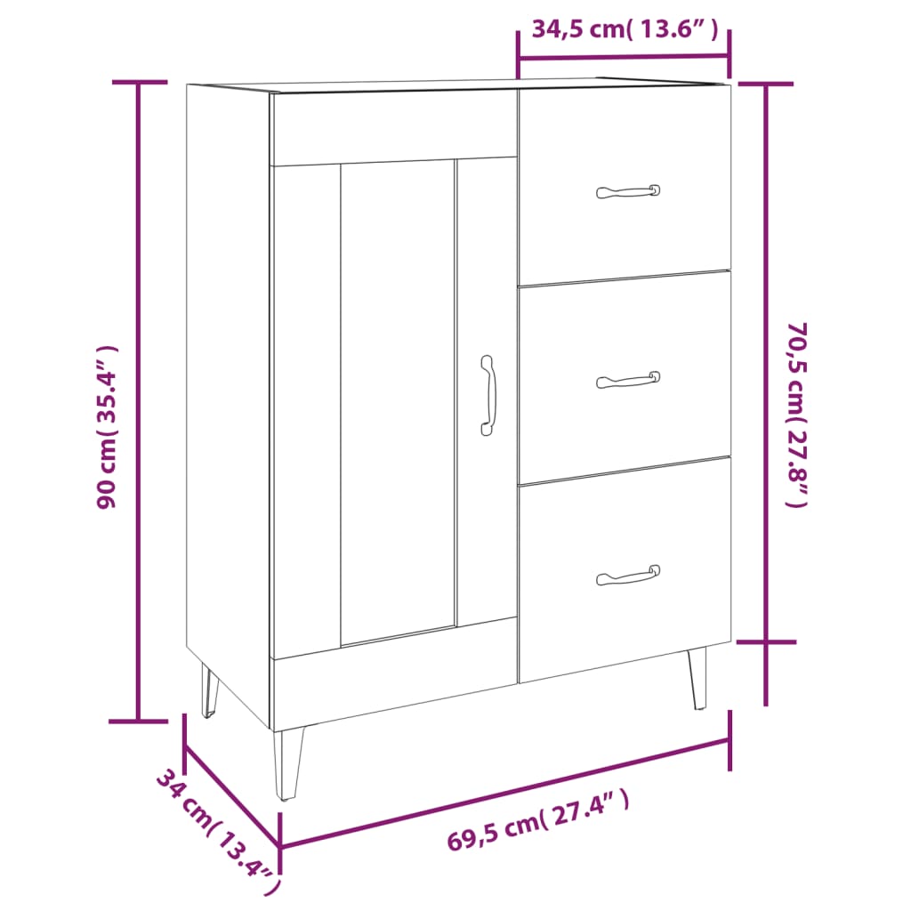 Dressoir 69,5x34x90 cm bewerkt hout gerookt eikenkleurig is nu te koop bij PeponiXL, paradijselijk wonen!