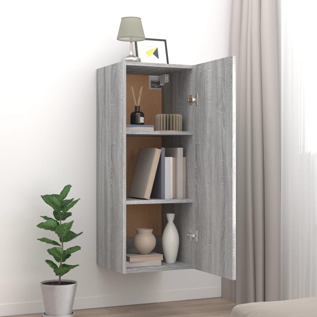 Wandkast 34,5x34x90 cm bewerkt hout grijs sonoma eikenkleurig is nu te koop bij PeponiXL, paradijselijk wonen!
