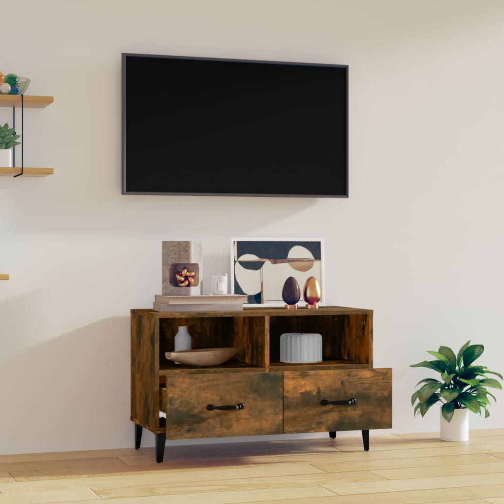 Tv-meubel 80x36x50 cm bewerkt hout gerookt eikenkleurig is nu te koop bij PeponiXL, paradijselijk wonen!