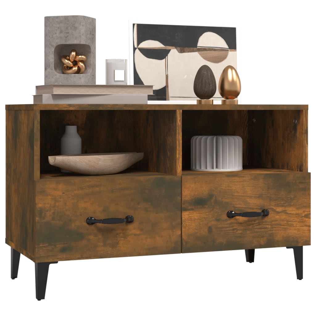 Tv-meubel 80x36x50 cm bewerkt hout gerookt eikenkleurig is nu te koop bij PeponiXL, paradijselijk wonen!