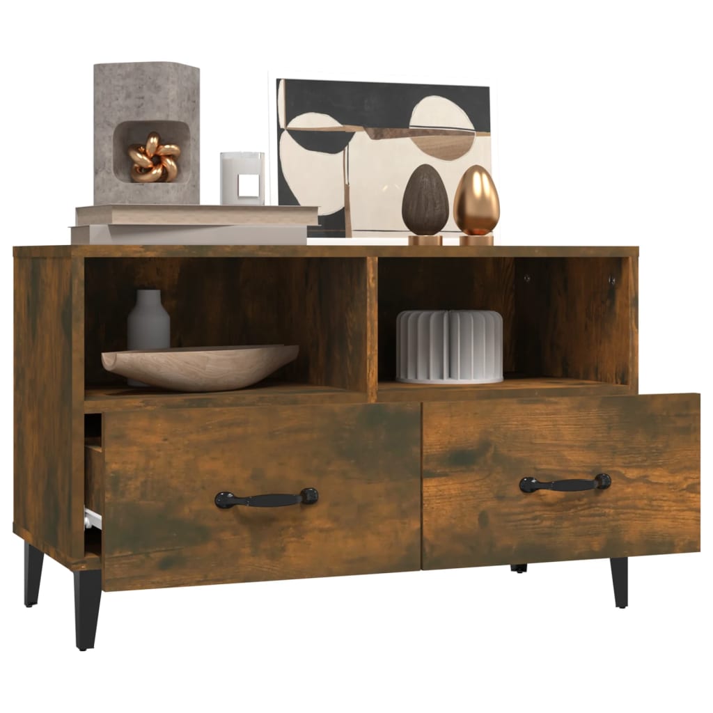 Tv-meubel 80x36x50 cm bewerkt hout gerookt eikenkleurig is nu te koop bij PeponiXL, paradijselijk wonen!
