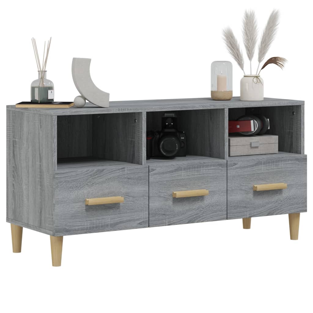 Tv-meubel 102x36x50 cm bewerkt hout grijs sonoma eikenkleurig is nu te koop bij PeponiXL, paradijselijk wonen!