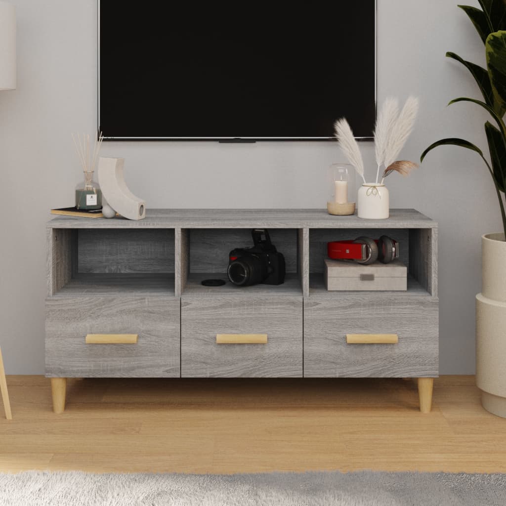 Tv-meubel 102x36x50 cm bewerkt hout grijs sonoma eikenkleurig is nu te koop bij PeponiXL, paradijselijk wonen!