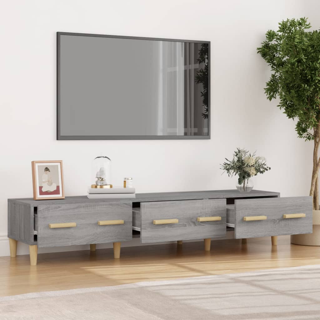 Tv-meubel 150x34,5x30 cm bewerkt hout grijs sonoma eikenkleurig is nu te koop bij PeponiXL, paradijselijk wonen!