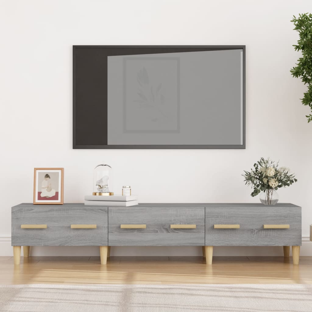 Tv-meubel 150x34,5x30 cm bewerkt hout grijs sonoma eikenkleurig is nu te koop bij PeponiXL, paradijselijk wonen!