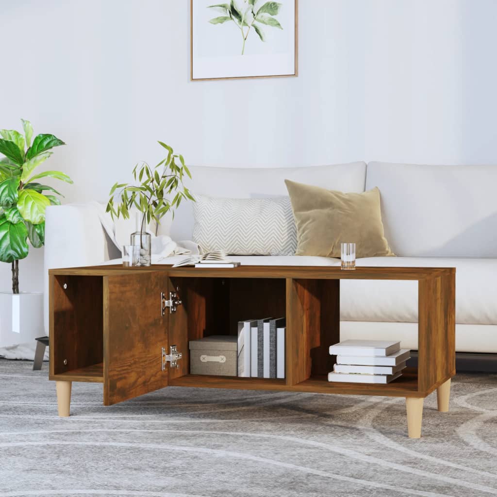 Salontafel 102x50x40 cm bewerkt hout gerookt eikenkleurig is nu te koop bij PeponiXL, paradijselijk wonen!