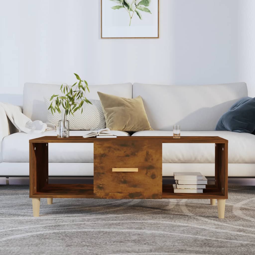 Salontafel 102x50x40 cm bewerkt hout gerookt eikenkleurig is nu te koop bij PeponiXL, paradijselijk wonen!