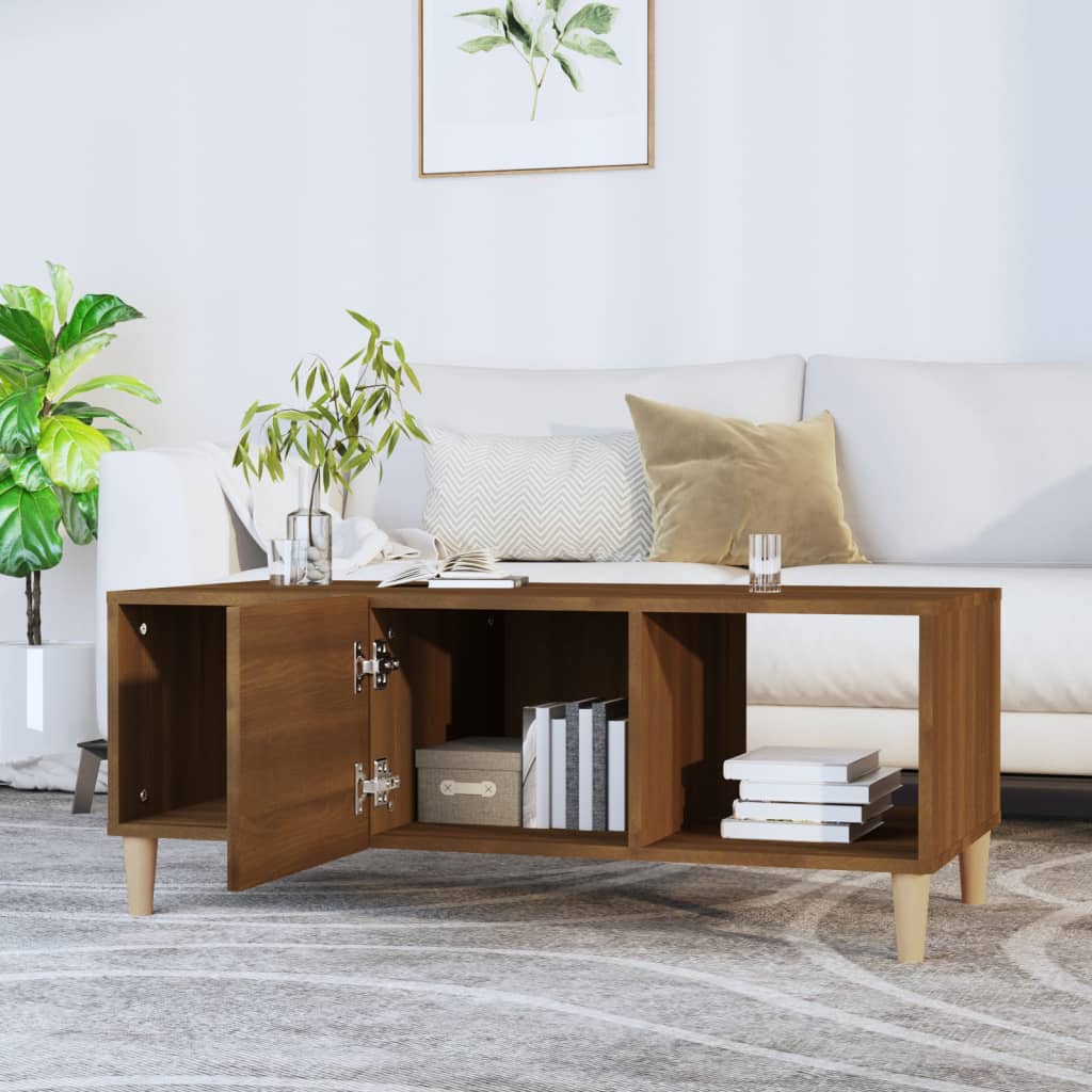 Salontafel 102x50x40 cm bewerkt hout bruin eikenkleur is nu te koop bij PeponiXL, paradijselijk wonen!