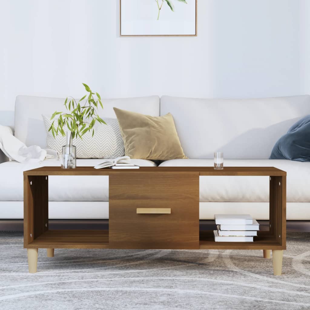 Salontafel 102x50x40 cm bewerkt hout bruin eikenkleur is nu te koop bij PeponiXL, paradijselijk wonen!