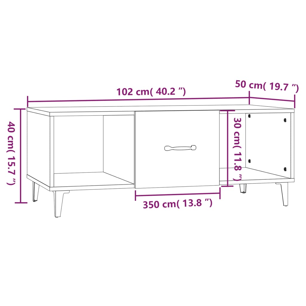 Salontafel 102x50x40 cm bewerkt hout gerookt eikenkleurig is nu te koop bij PeponiXL, paradijselijk wonen!