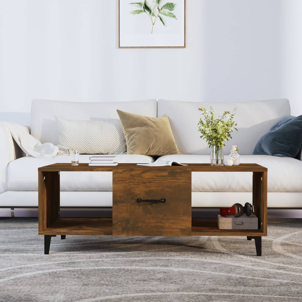 Salontafel 102x50x40 cm bewerkt hout gerookt eikenkleurig is nu te koop bij PeponiXL, paradijselijk wonen!