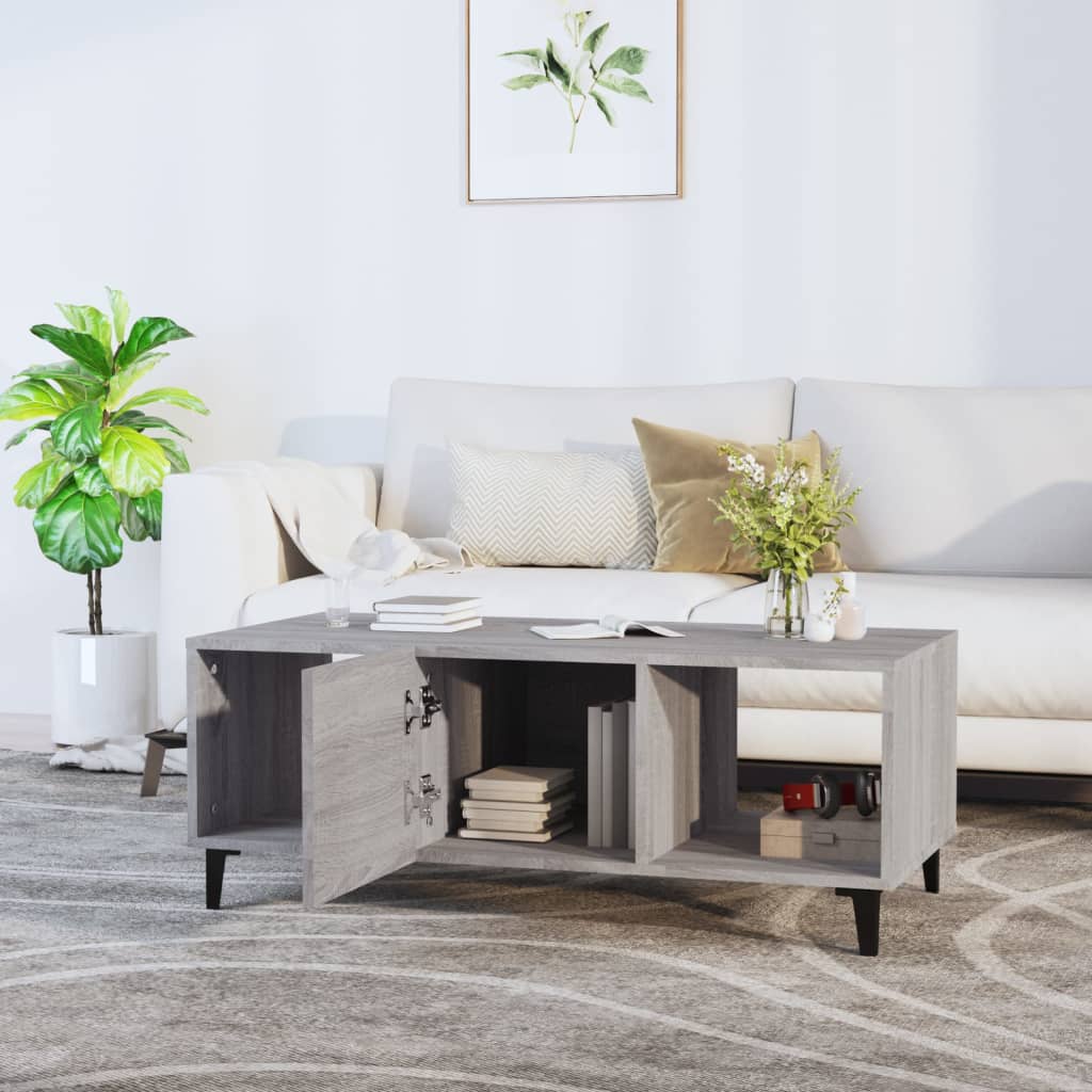 Salontafel 102x50x40 cm bewerkt hout grijs sonoma eikenkleurig is nu te koop bij PeponiXL, paradijselijk wonen!