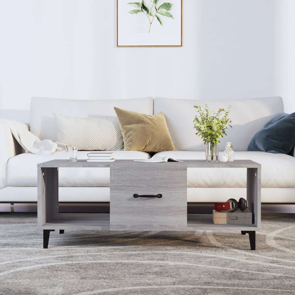 Salontafel 102x50x40 cm bewerkt hout grijs sonoma eikenkleurig is nu te koop bij PeponiXL, paradijselijk wonen!