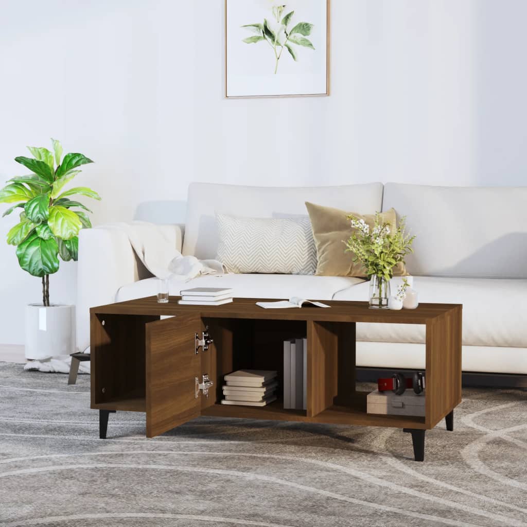 Salontafel 102x50x40 cm bewerkt hout bruin eikenkleur is nu te koop bij PeponiXL, paradijselijk wonen!