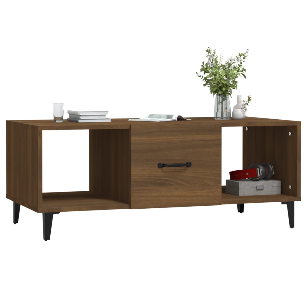 Salontafel 102x50x40 cm bewerkt hout bruin eikenkleur is nu te koop bij PeponiXL, paradijselijk wonen!