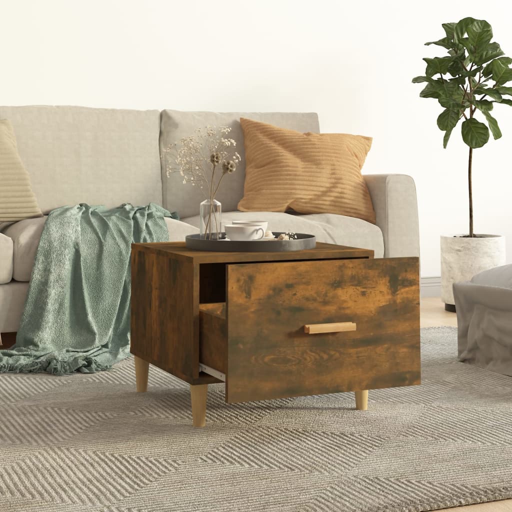 Salontafel 50x50x40 cm bewerkt hout gerookt eikenkleurig is nu te koop bij PeponiXL, paradijselijk wonen!