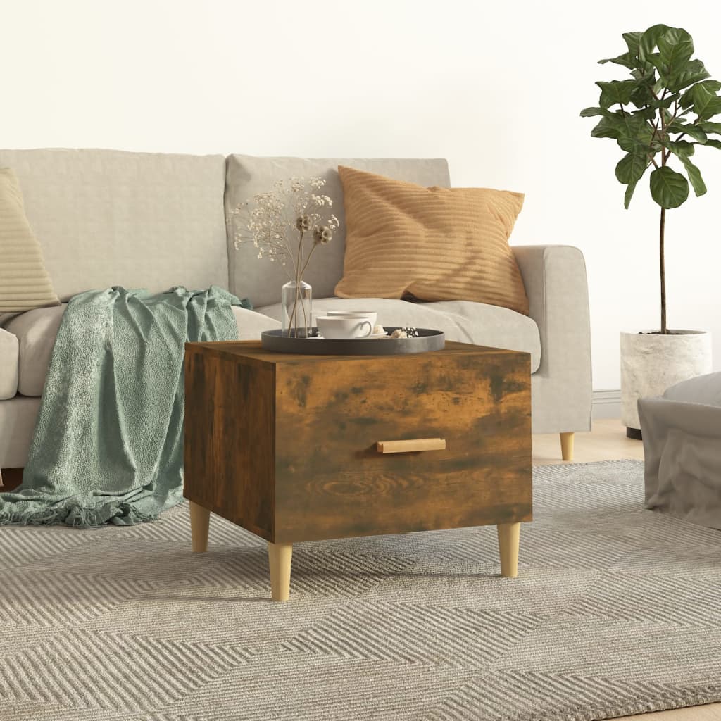 Salontafel 50x50x40 cm bewerkt hout gerookt eikenkleurig is nu te koop bij PeponiXL, paradijselijk wonen!