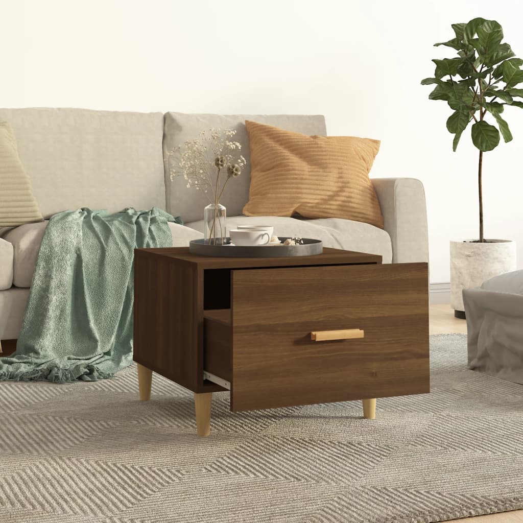 Salontafel 50x50x40 cm bewerkt hout bruin eikenkleur is nu te koop bij PeponiXL, paradijselijk wonen!
