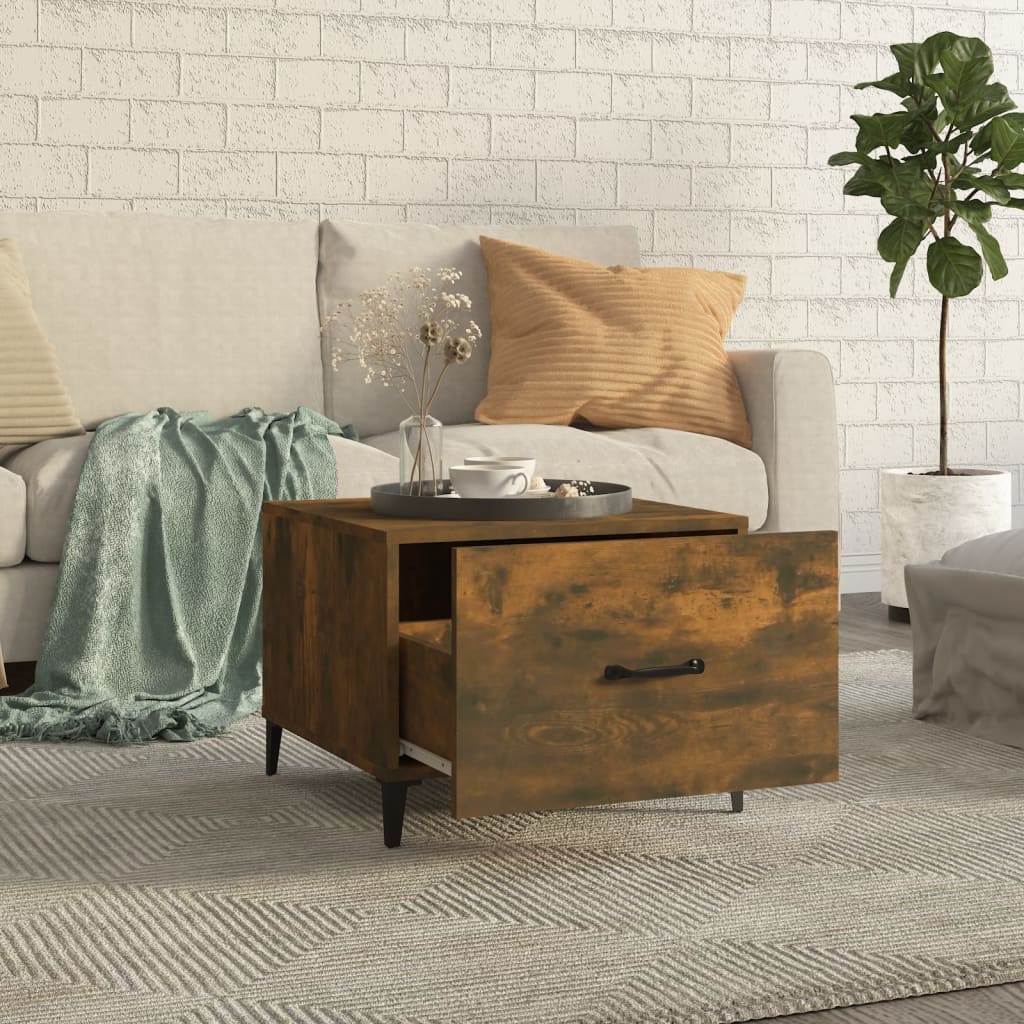 Salontafel met metalen poten 50x50x40 cm gerookt eikenkleurig is nu te koop bij PeponiXL, paradijselijk wonen!