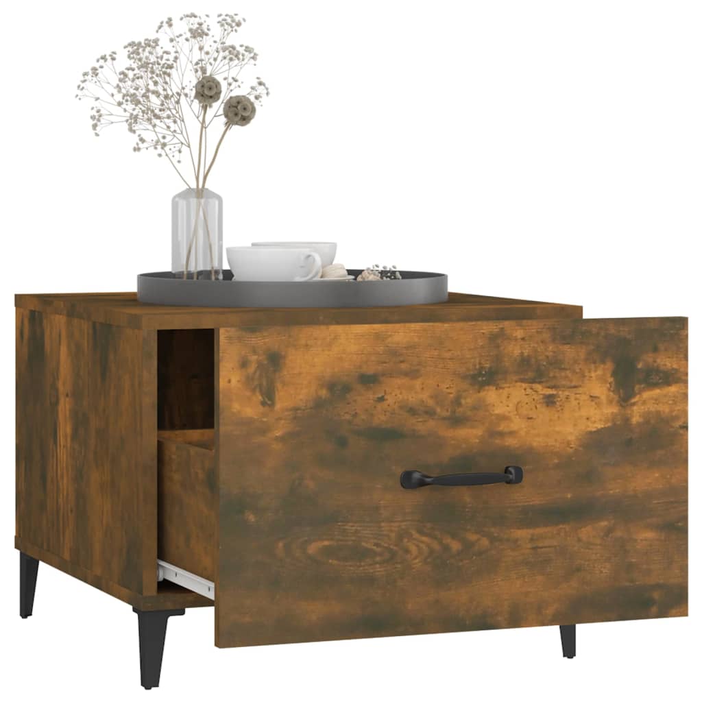 Salontafel met metalen poten 50x50x40 cm gerookt eikenkleurig is nu te koop bij PeponiXL, paradijselijk wonen!