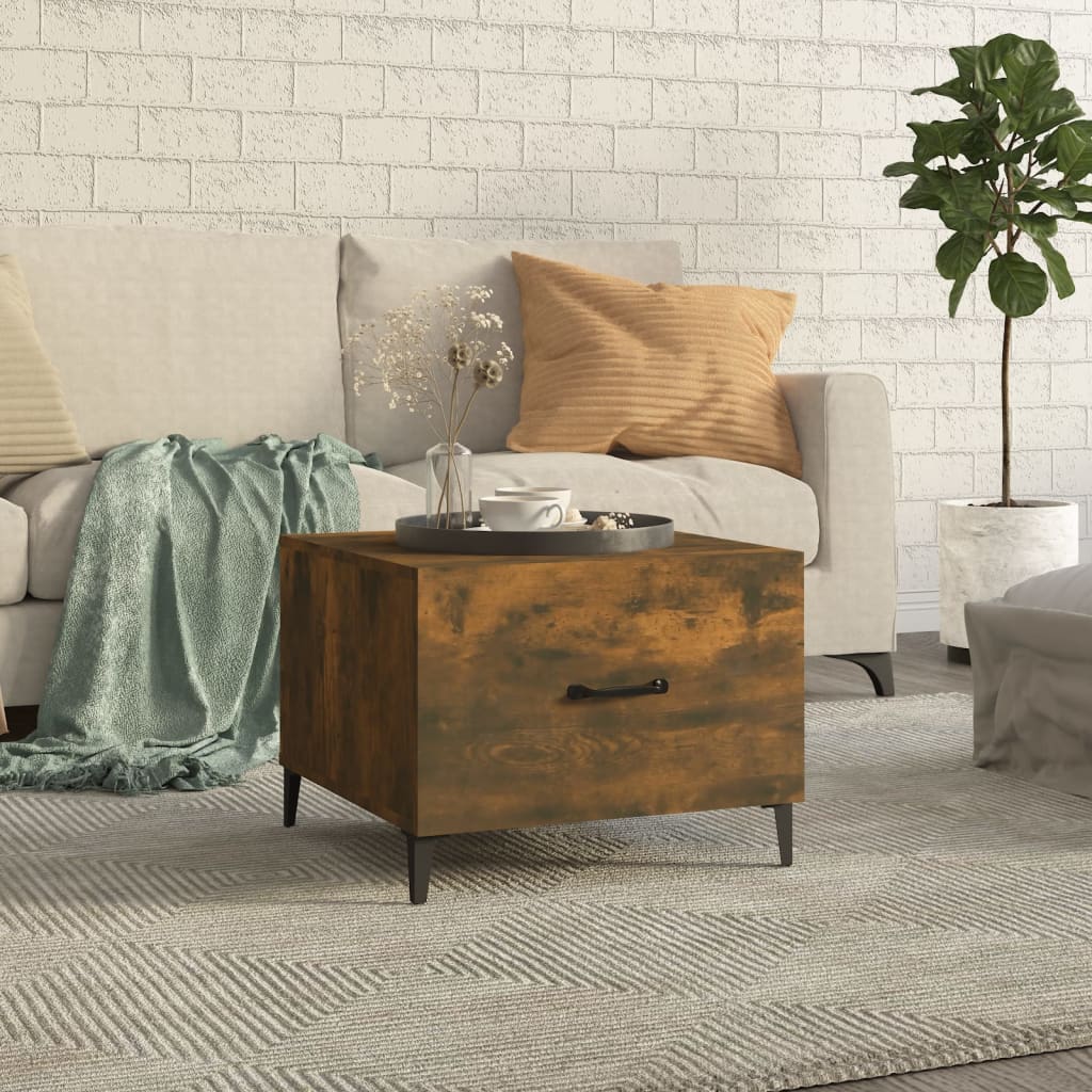 Salontafel met metalen poten 50x50x40 cm gerookt eikenkleurig is nu te koop bij PeponiXL, paradijselijk wonen!