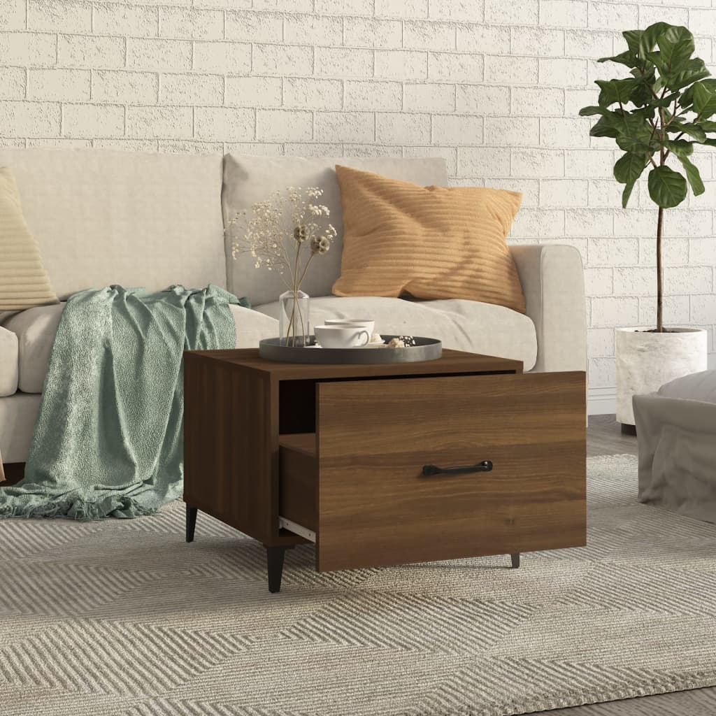 Salontafel met metalen poten 50x50x40 cm bruin eikenkleur is nu te koop bij PeponiXL, paradijselijk wonen!