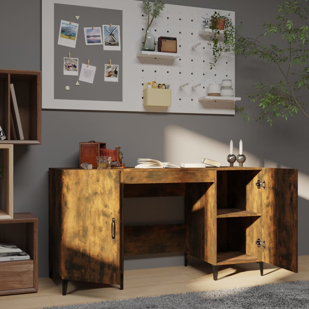 Bureau 140x50x75 cm bewerkt hout gerookt eikenkleurig is nu te koop bij PeponiXL, paradijselijk wonen!