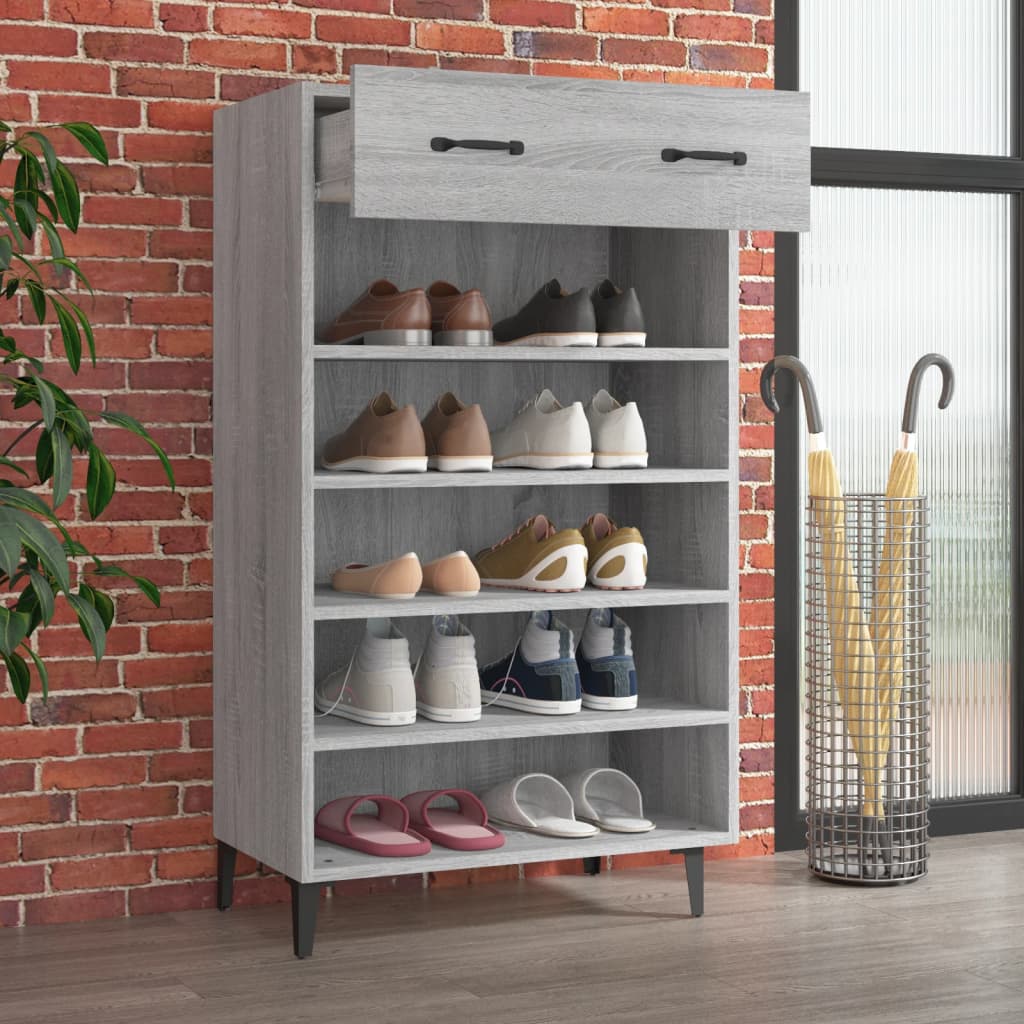 Schoenenkast 60x35x105 cm bewerkt hout grijs sonoma eikenkleur is nu te koop bij PeponiXL, paradijselijk wonen!