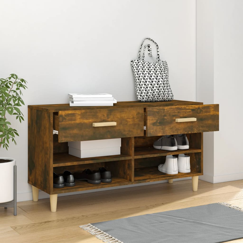 Schoenenkast 102x35x55 cm bewerkt hout gerookt eikenkleurig is nu te koop bij PeponiXL, paradijselijk wonen!