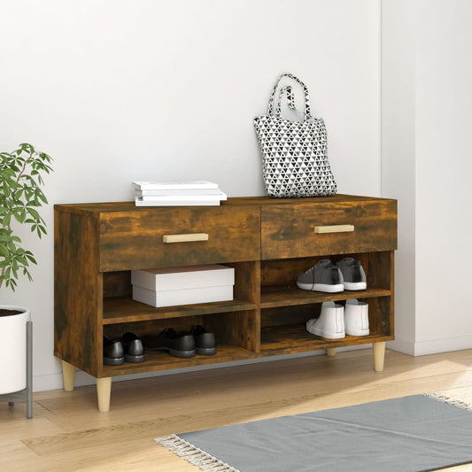 Schoenenkast 102x35x55 cm bewerkt hout gerookt eikenkleurig is nu te koop bij PeponiXL, paradijselijk wonen!
