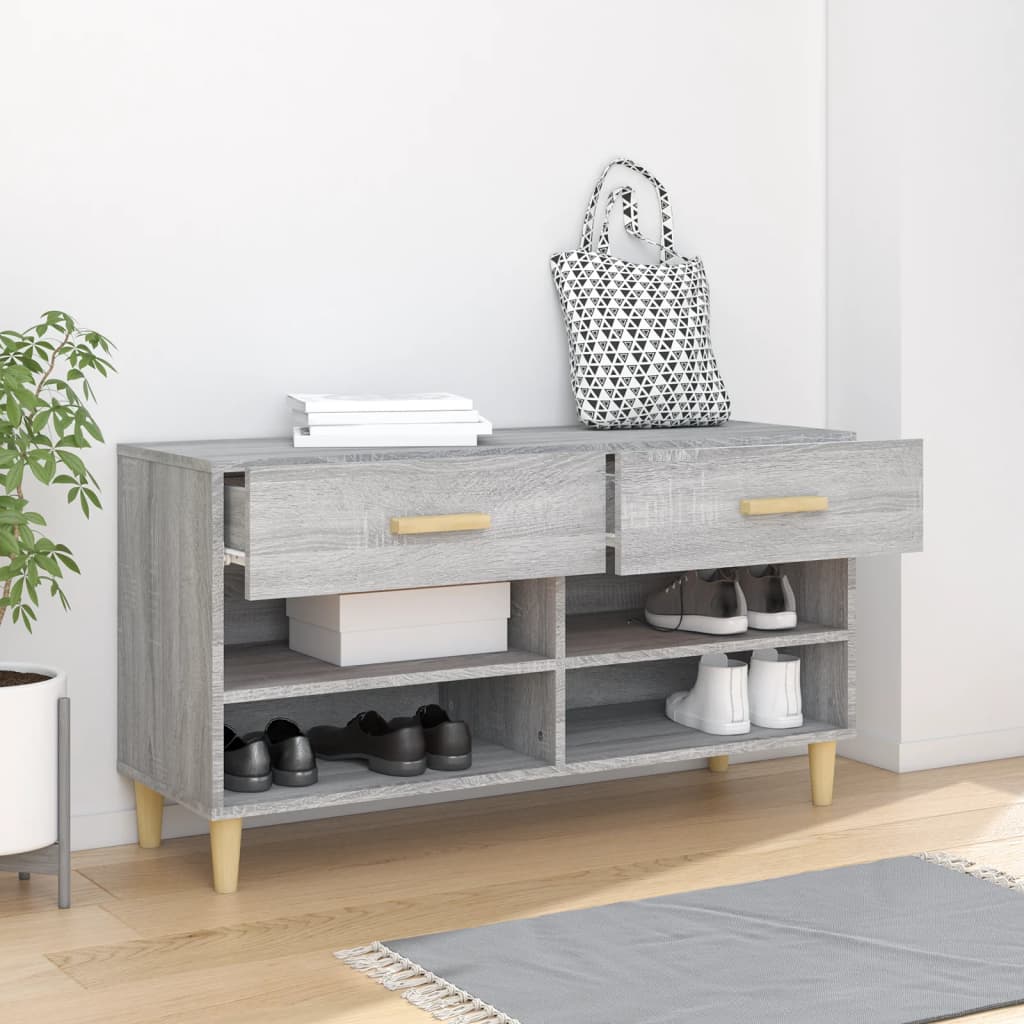 Schoenenkast 102x35x55 cm bewerkt hout grijs sonoma eikenkleur is nu te koop bij PeponiXL, paradijselijk wonen!