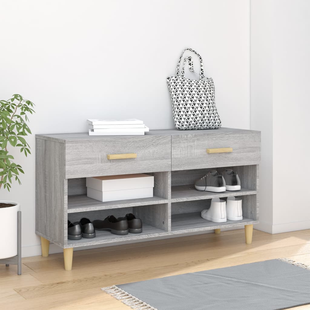 Schoenenkast 102x35x55 cm bewerkt hout grijs sonoma eikenkleur is nu te koop bij PeponiXL, paradijselijk wonen!