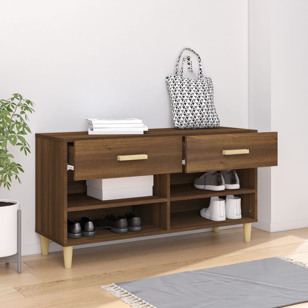 Schoenenkast 102x35x55 cm bewerkt hout bruin eikenkleur is nu te koop bij PeponiXL, paradijselijk wonen!
