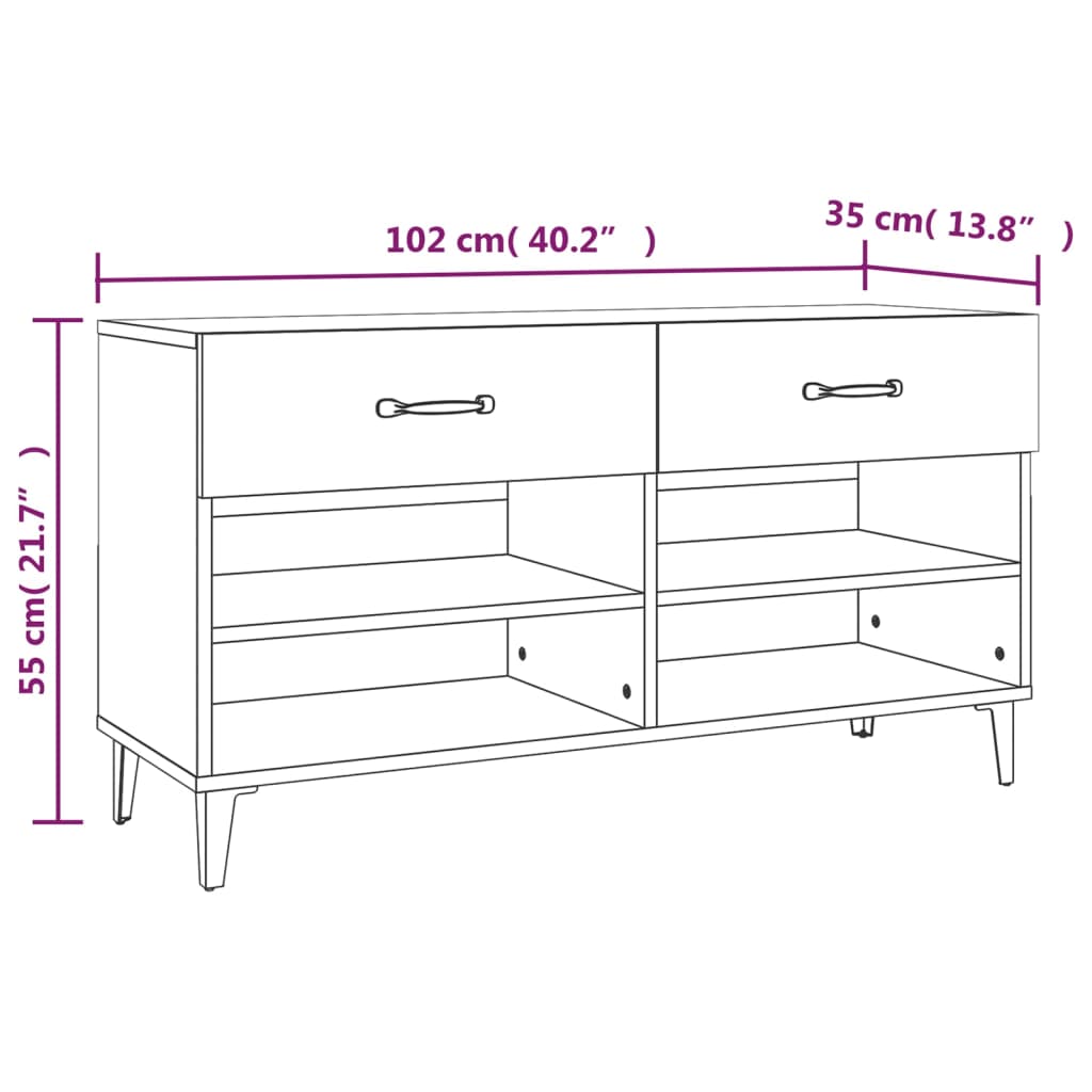 Schoenenkast 102x35x55 cm bewerkt hout gerookt eikenkleurig is nu te koop bij PeponiXL, paradijselijk wonen!