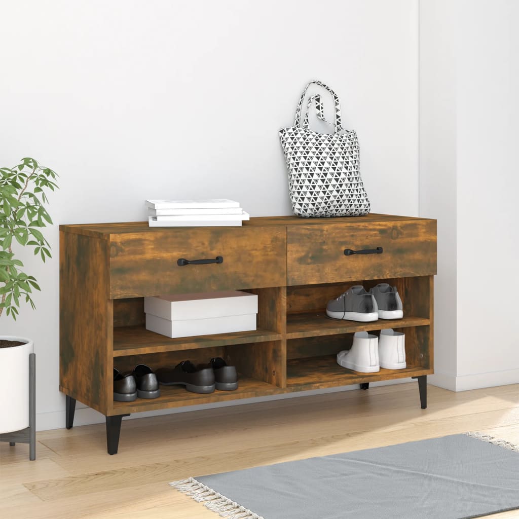 Schoenenkast 102x35x55 cm bewerkt hout gerookt eikenkleurig is nu te koop bij PeponiXL, paradijselijk wonen!