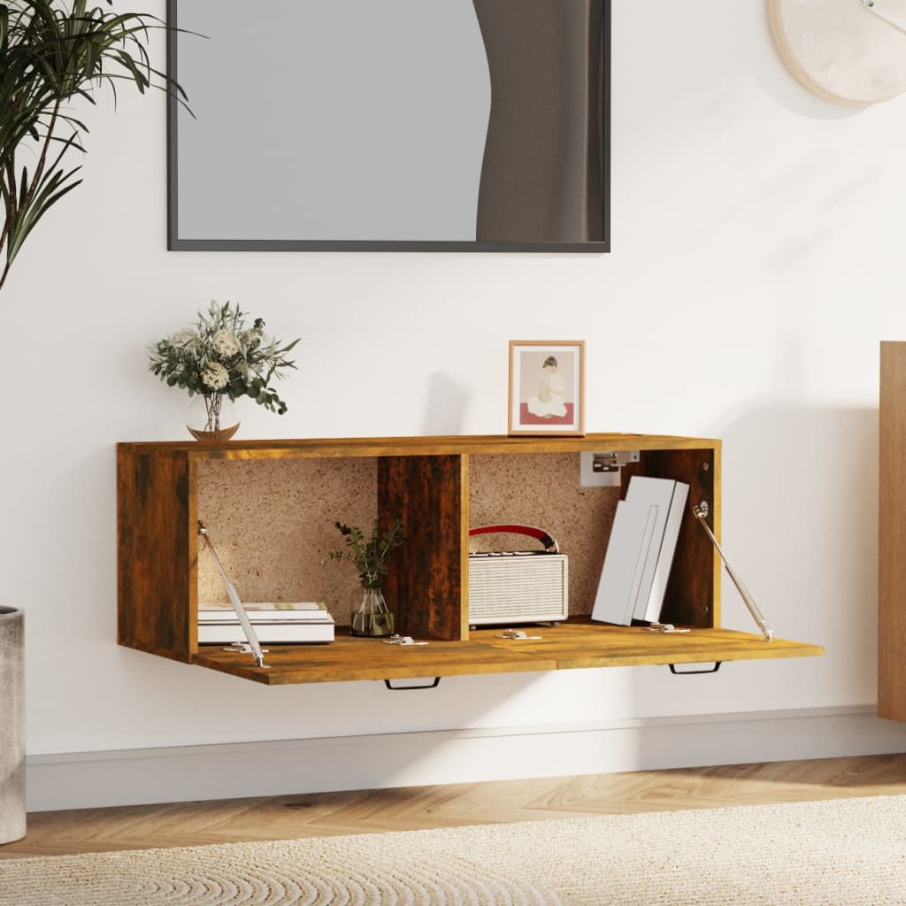 Wandkast 100x36,5x35 cm bewerkt hout gerookt eikenkleurig is nu te koop bij PeponiXL, paradijselijk wonen!