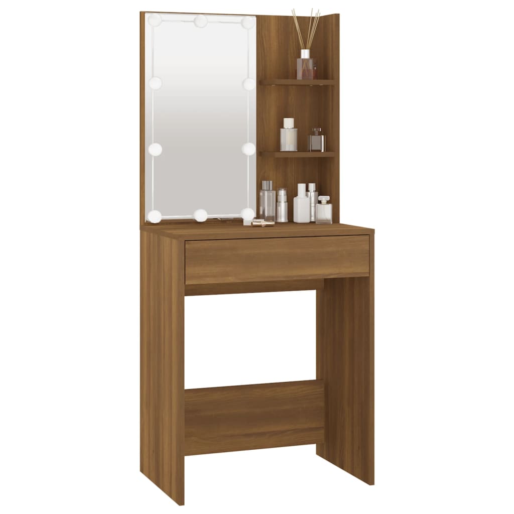 Kaptafel met LED-verlichting 60x40x140 cm bruin eikenkleur is nu te koop bij PeponiXL, paradijselijk wonen!