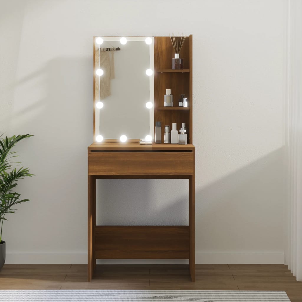 Kaptafel met LED-verlichting 60x40x140 cm bruin eikenkleur is nu te koop bij PeponiXL, paradijselijk wonen!
