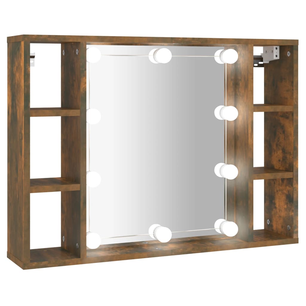 Spiegelkast met LED-verlichting 76x15x55 cm gerookt eikenkleur is nu te koop bij PeponiXL, paradijselijk wonen!