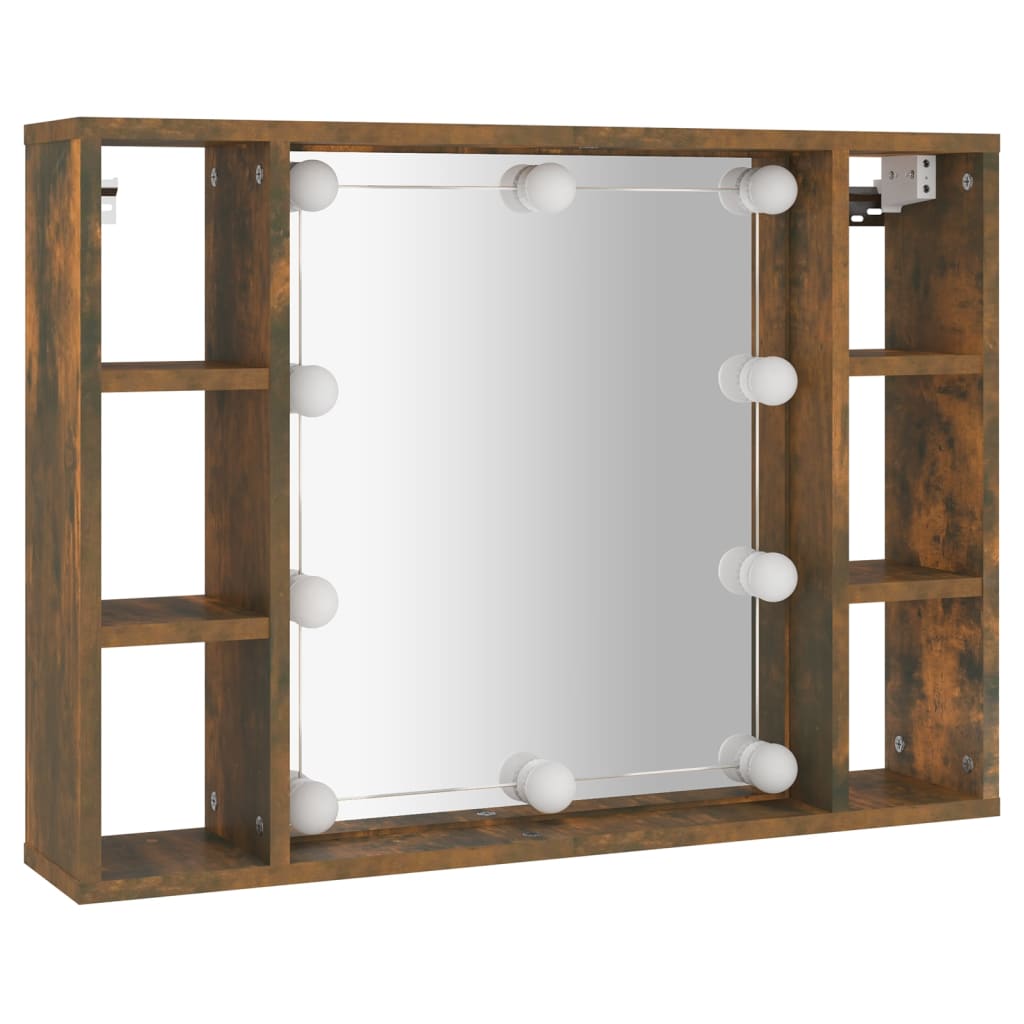 Spiegelkast met LED-verlichting 76x15x55 cm gerookt eikenkleur is nu te koop bij PeponiXL, paradijselijk wonen!