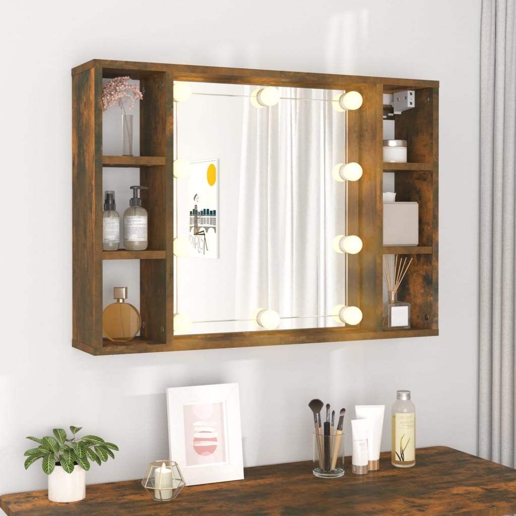 Spiegelkast met LED-verlichting 76x15x55 cm gerookt eikenkleur is nu te koop bij PeponiXL, paradijselijk wonen!