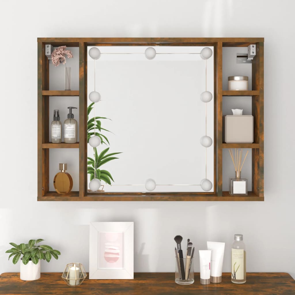 Spiegelkast met LED-verlichting 76x15x55 cm gerookt eikenkleur is nu te koop bij PeponiXL, paradijselijk wonen!
