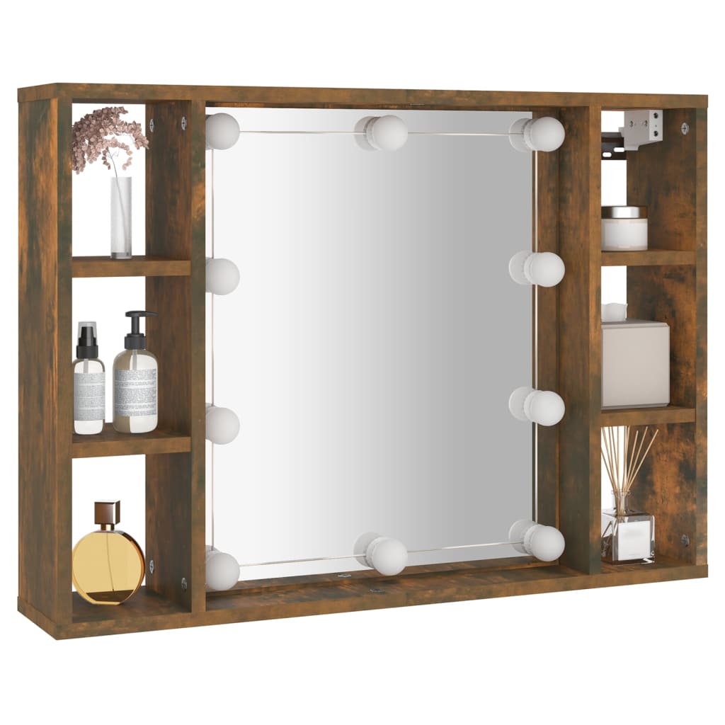 Spiegelkast met LED-verlichting 76x15x55 cm gerookt eikenkleur is nu te koop bij PeponiXL, paradijselijk wonen!