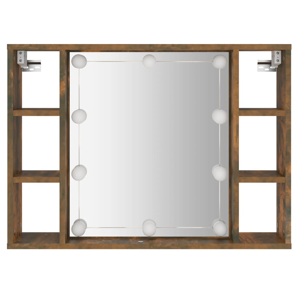 Spiegelkast met LED-verlichting 76x15x55 cm gerookt eikenkleur is nu te koop bij PeponiXL, paradijselijk wonen!