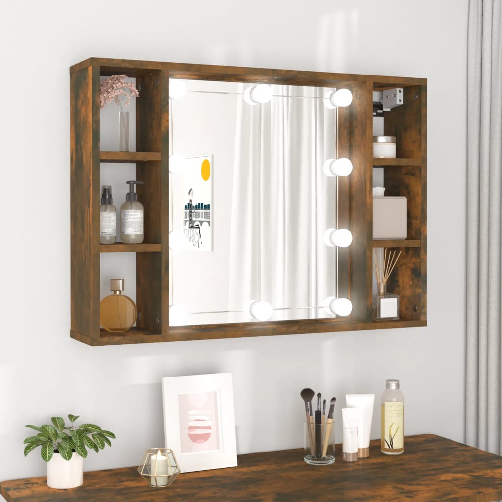Spiegelkast met LED-verlichting 76x15x55 cm gerookt eikenkleur is nu te koop bij PeponiXL, paradijselijk wonen!