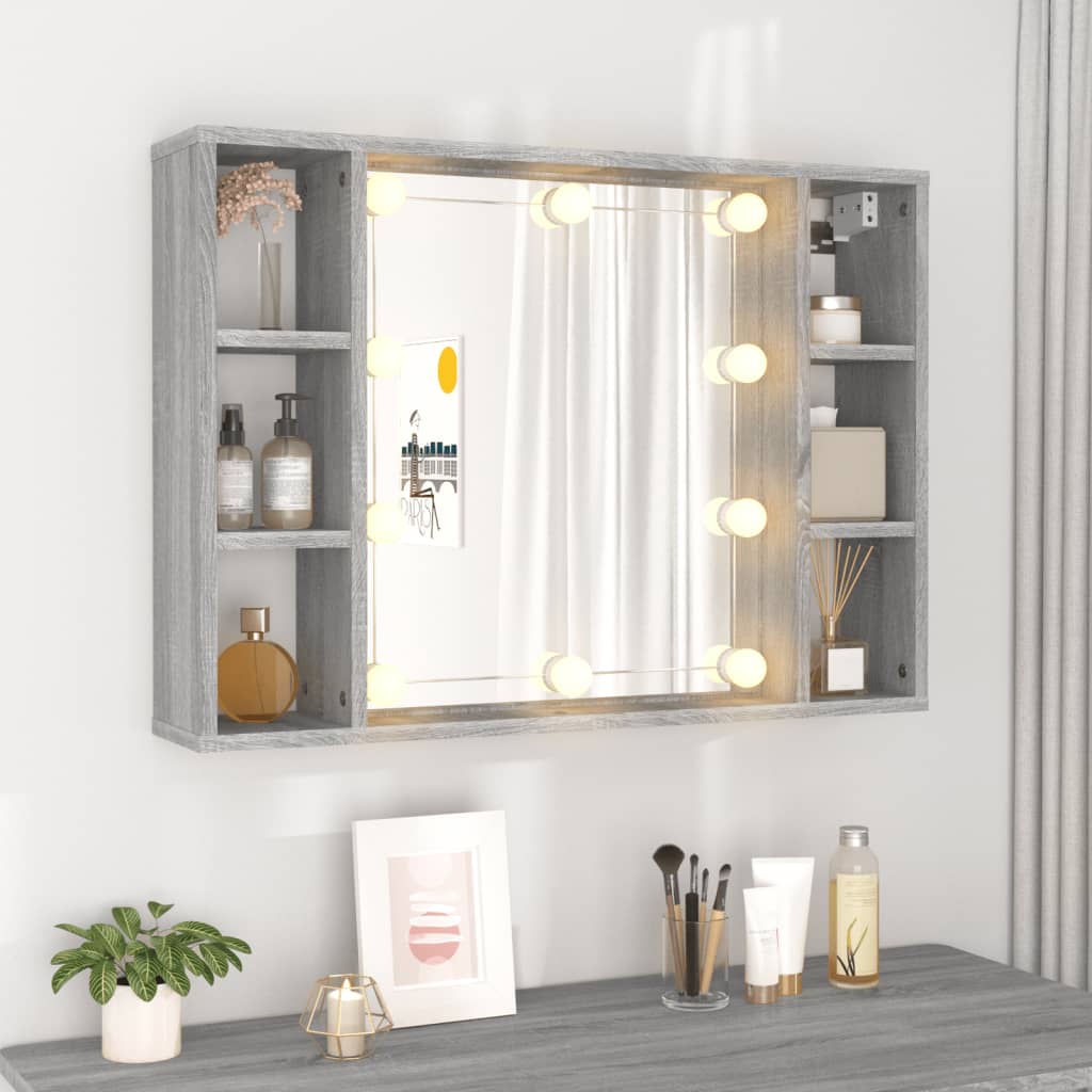 Spiegelkast met LED-verlichting 76x15x55 cm grijs sonoma eiken is nu te koop bij PeponiXL, paradijselijk wonen!