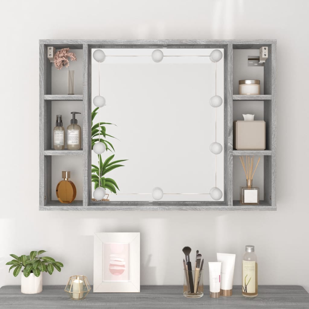Spiegelkast met LED-verlichting 76x15x55 cm grijs sonoma eiken is nu te koop bij PeponiXL, paradijselijk wonen!