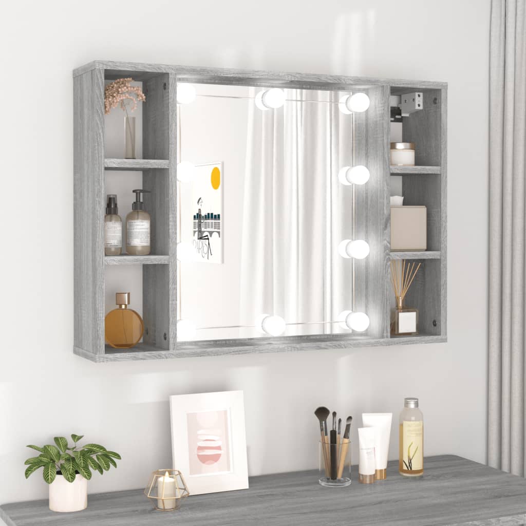 Spiegelkast met LED-verlichting 76x15x55 cm grijs sonoma eiken is nu te koop bij PeponiXL, paradijselijk wonen!