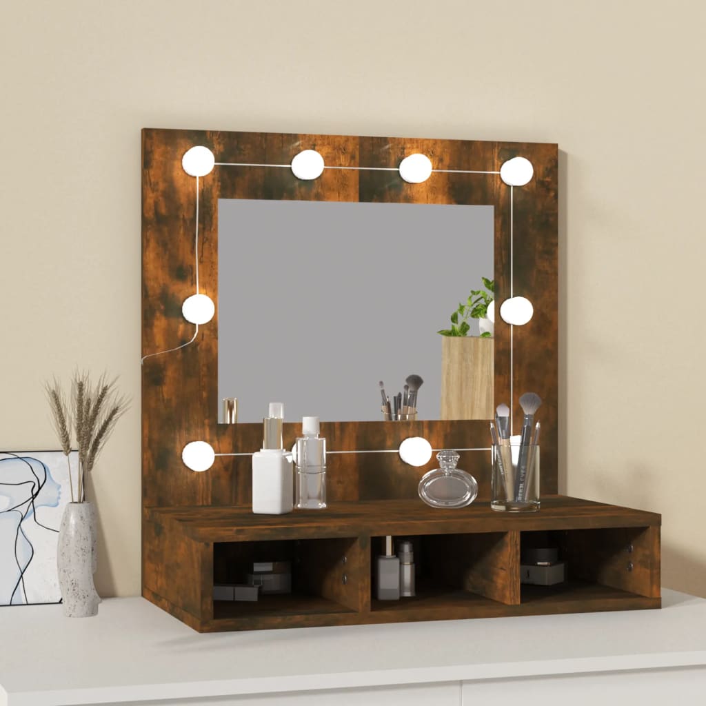 Spiegelkast met LED-verlichting 60x31,5x62 cm gerookt eiken is nu te koop bij PeponiXL, paradijselijk wonen!